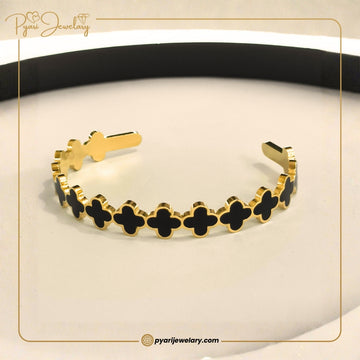 Pyari Jewellery Gold Cuff Bracelet with Black Floral Design