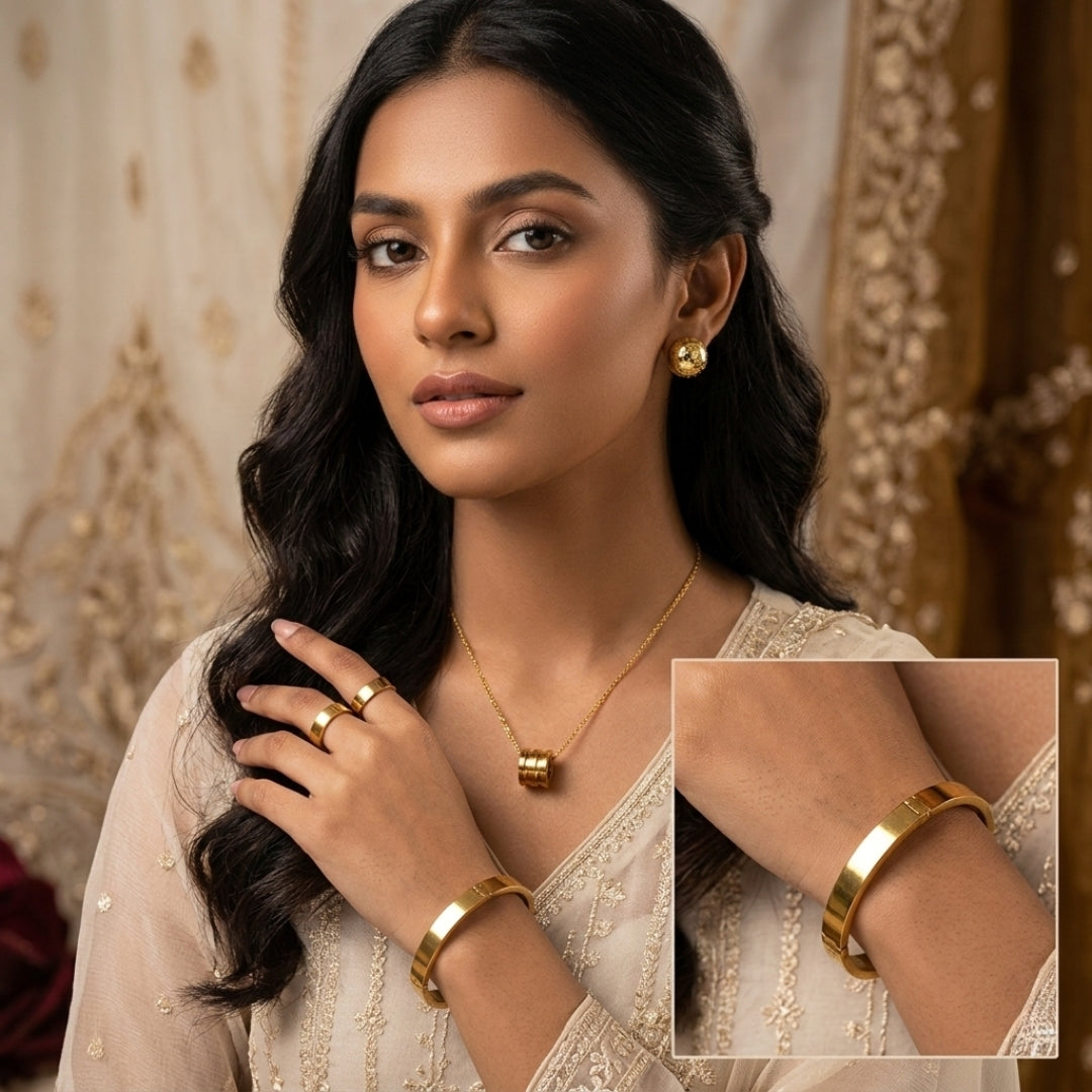 Luxury Gold Jewelry Set for Women | Pendant, Earrings, Ring & Bracelet by Pyaari Jewellery