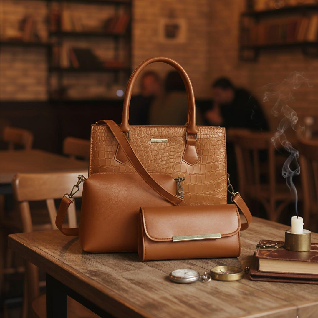 Elegant Textured Handbag Set – 3-Piece Premium Collection for Women