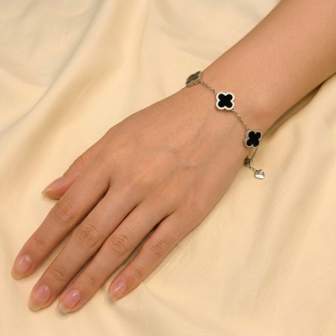 Black Clover Silver-Plated Bracelet | Elegant Women’s Bracelet – Pyaari Jewellery