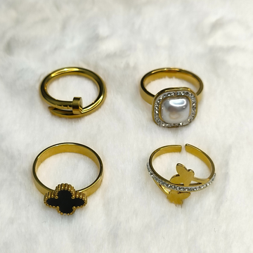 Luxury Gold Ring Set for Women | 4-Piece Elegant Statement Rings Deal by Pyaari Jewellery