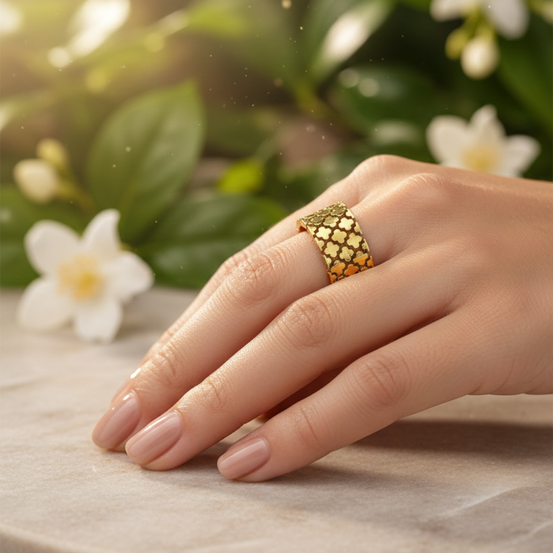 Luxury Gold Floral Pattern Band Ring for Women | Pyaari Jewellary