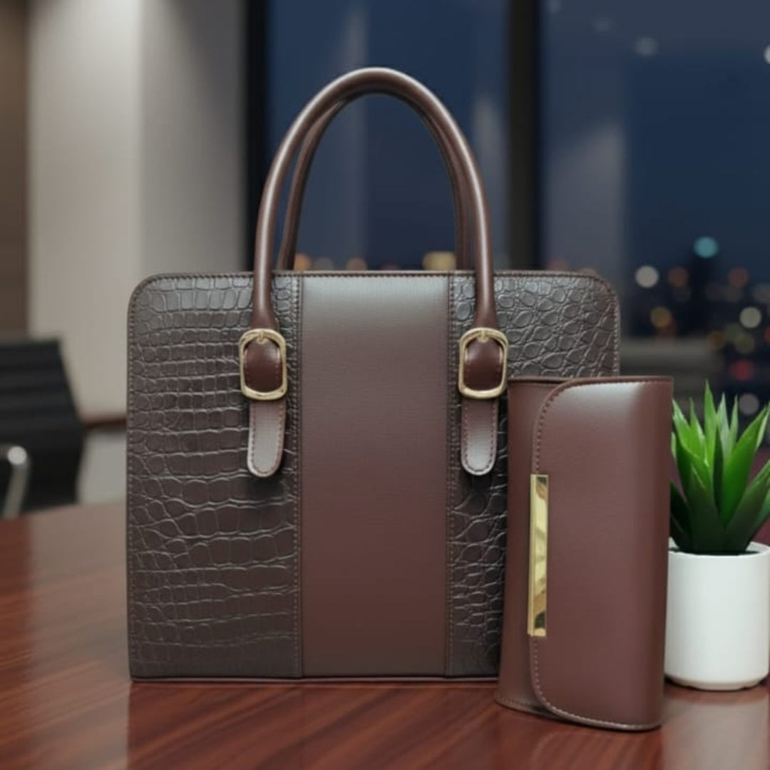 Luxury Black & Red Stripe Handbag for Women | Premium PU Leather Tote with Free Pouch