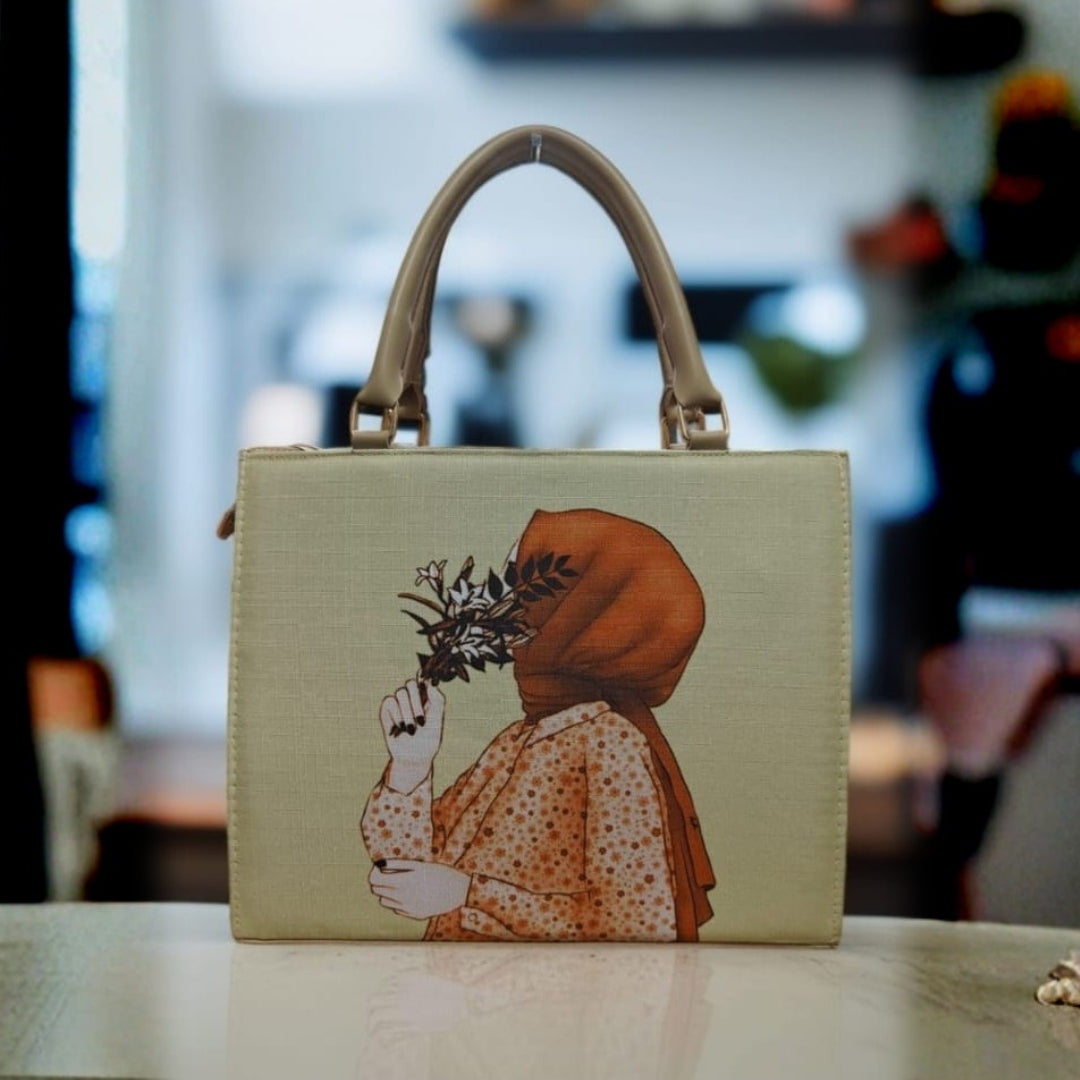 Stylish Women’s Handbag – Floral Lady Print Tote | 6 Colors | 11x13 Inch