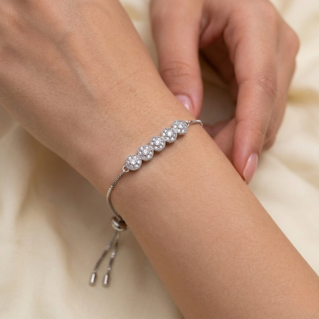 Elegant Five-Crystal Disc Silver-Plated Necklace | Artificial Jewelry for Women