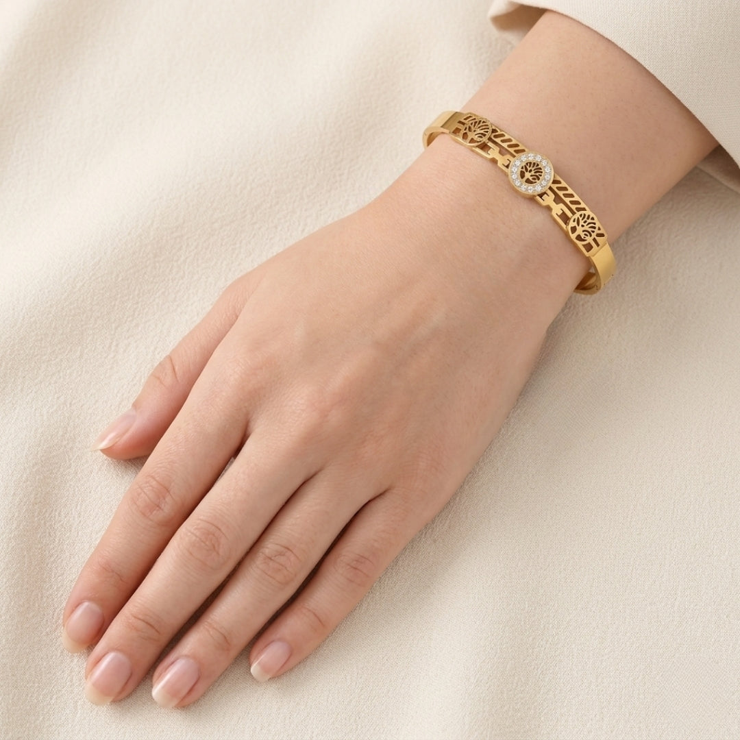 Pyari Jewellery Tree of Life Gold-Tone Bracelet – Elegant Artificial Jewelry with Crystal Accents