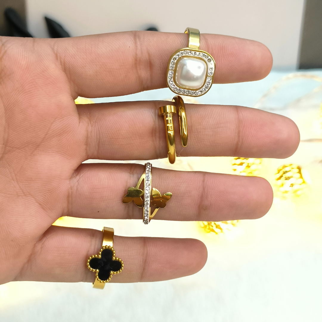 Luxury Gold Ring Set for Women | 4-Piece Elegant Statement Rings Deal by Pyaari Jewellery
