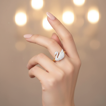 Luxury Swan Crystal Ring – Gold-Tone Statement Jewelry