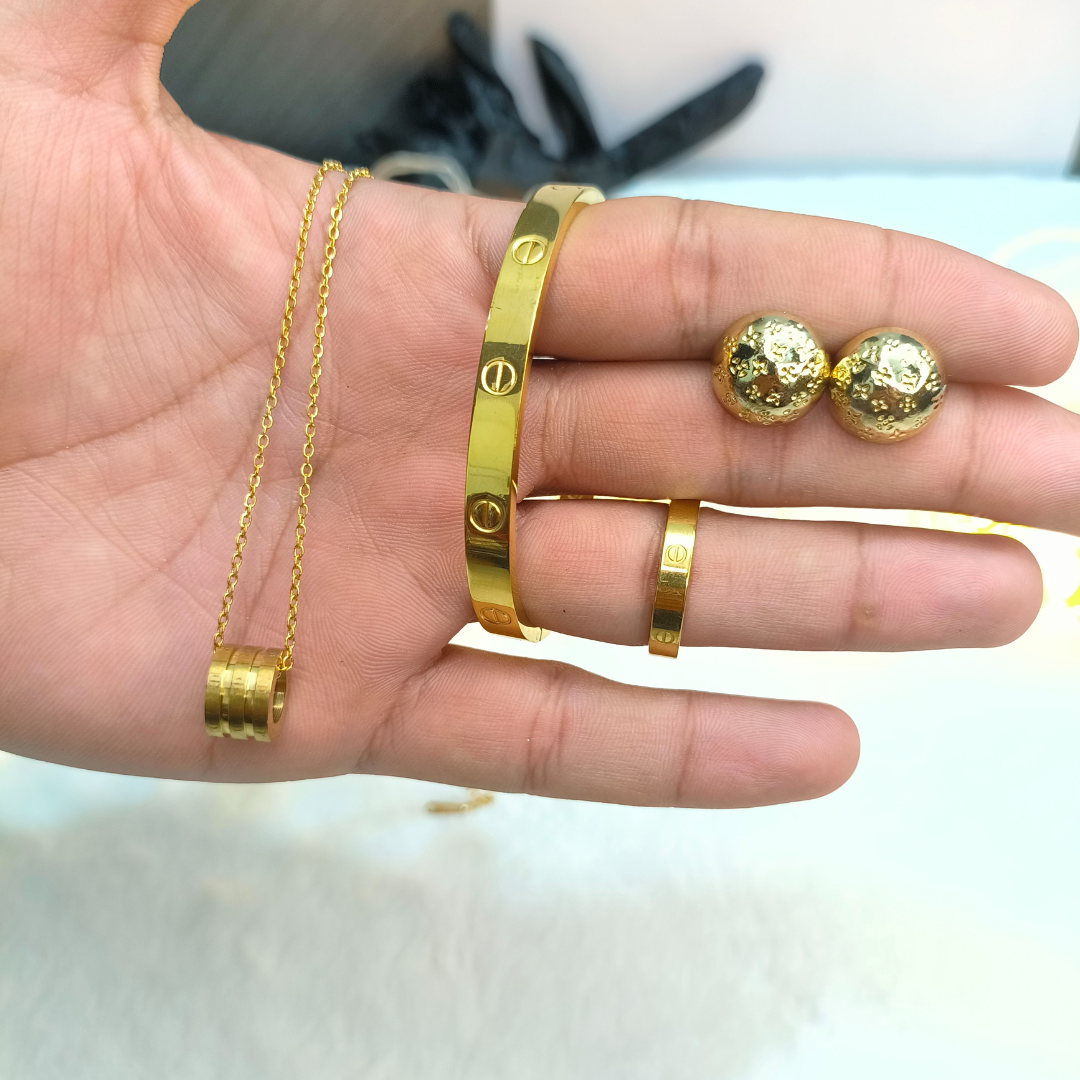 Luxury Gold Jewelry Set for Women | Pendant, Earrings, Ring & Bracelet by Pyaari Jewellery