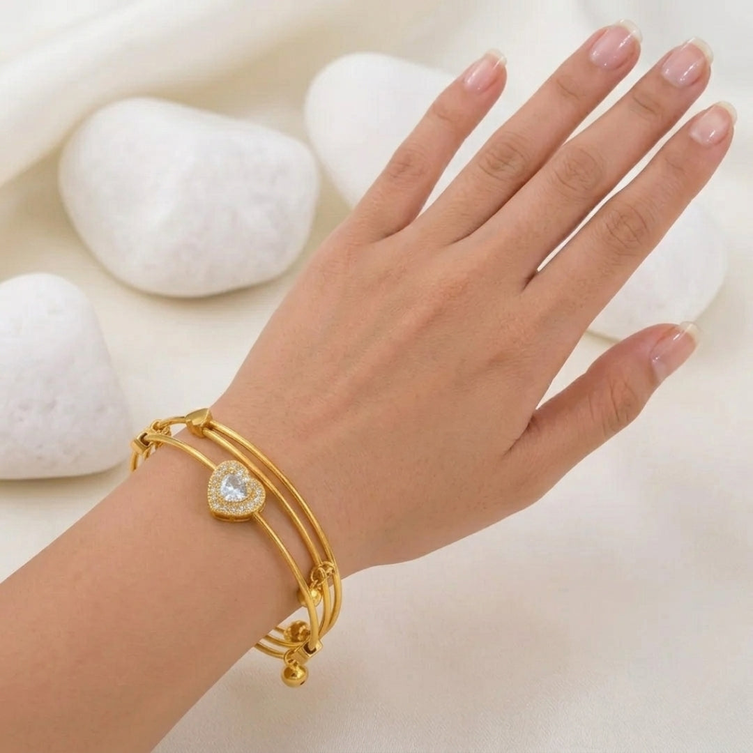 Pyari Jewellery Heart Zircon Gold-Plated Bracelet