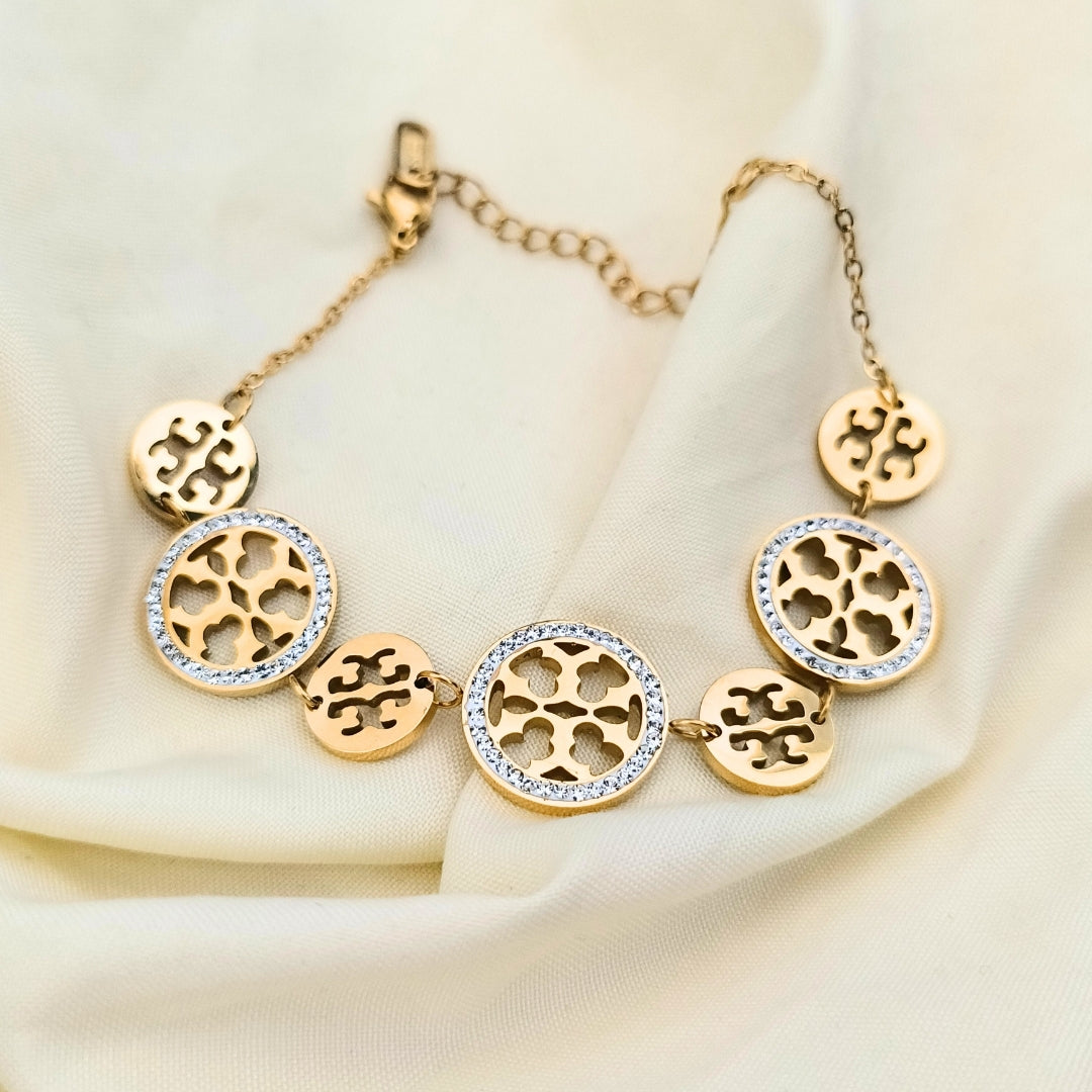 Pyari Jewellery Elegant Gold Plated Circle Charm Bracelet for Women