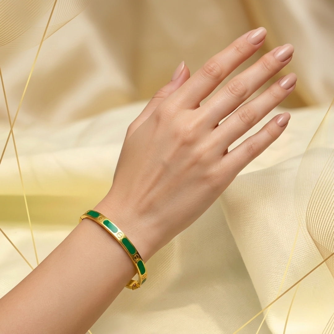 Pyari Jewellery Green Enamel Gold Bracelet – Premium Fashion Bangle for Women