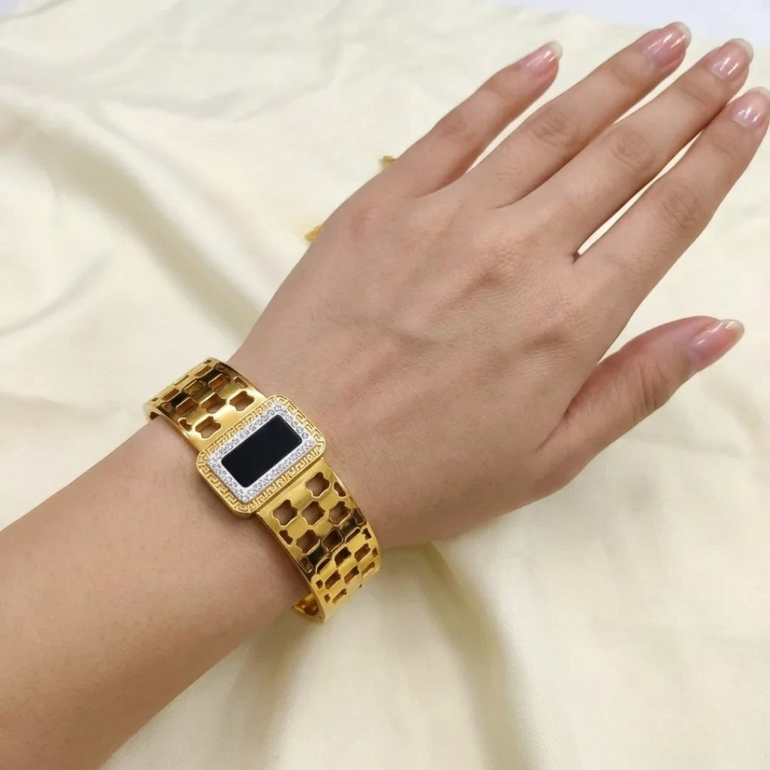 Pyari Jewellery Rectangular Black Stone Gold-Tone Bracelet for Women & Girls