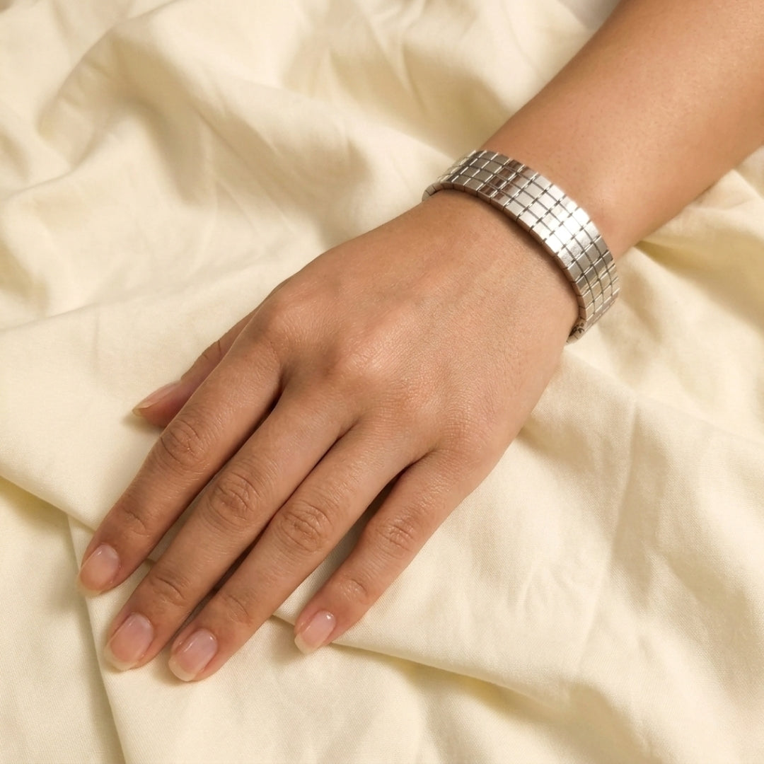 Pyari Jewellery Silver-Tone Grid Pattern Bracelet – Premium Artificial Jewelry for Men & Women