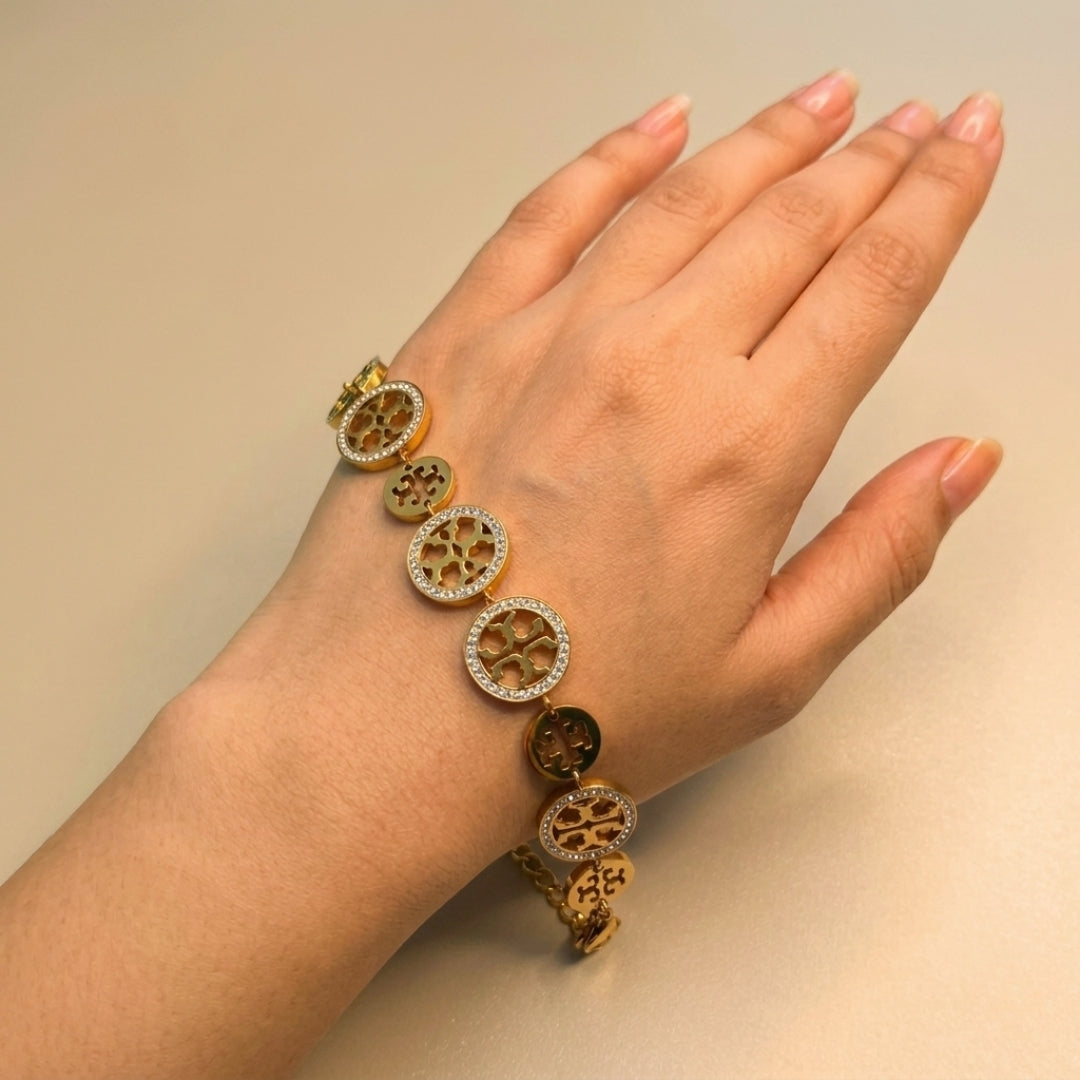 Pyari Jewellery Elegant Gold Plated Circle Charm Bracelet for Women