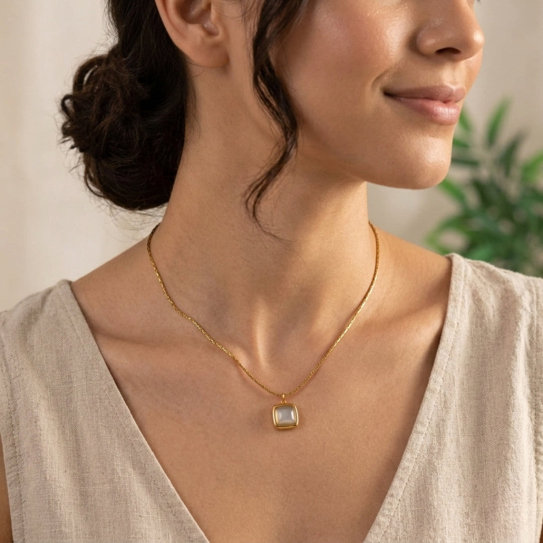 Pyari Jewellery Gold Square Pendant Necklace – Elegant Artificial Jewelry for Women