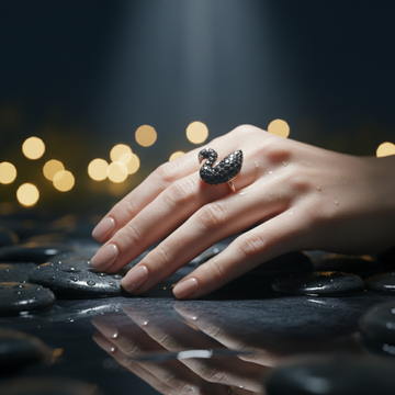Luxury Black Swan Crystal Ring for Women | Rose Gold Statement Fashion Jewelry