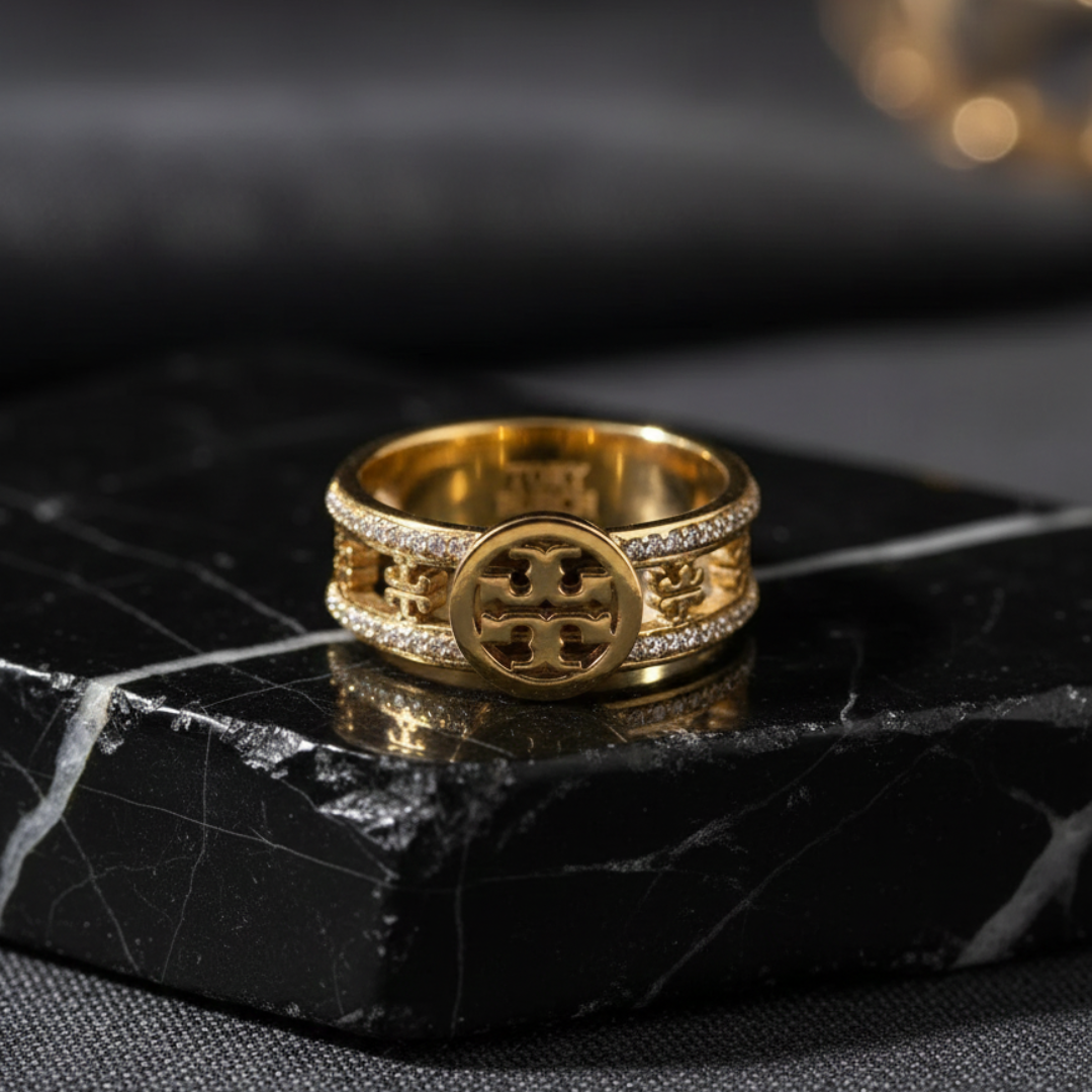 Gold Cutwork Designer Ring for Women – Elegant Stainless Steel Finger Ring