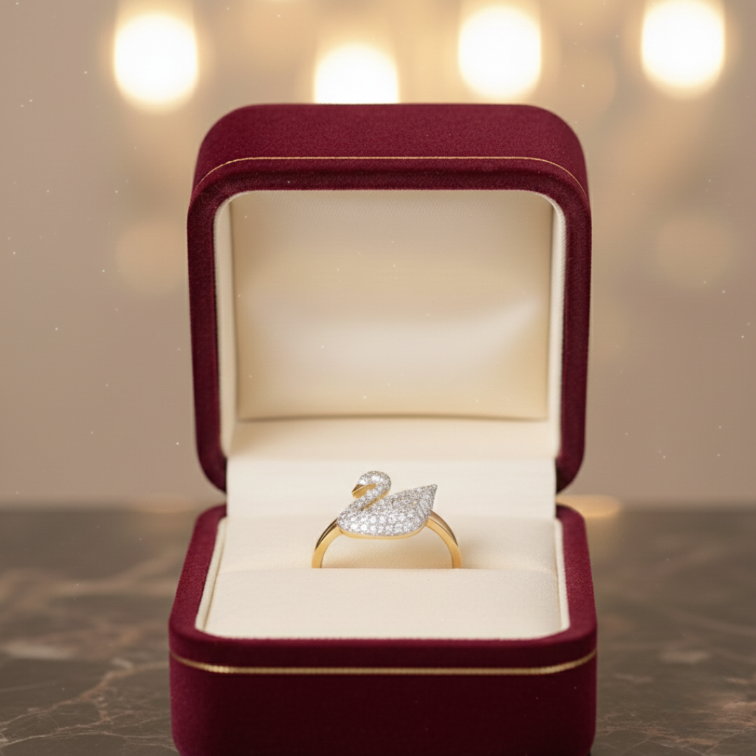 Luxury Swan Crystal Ring – Gold-Tone Statement Jewelry