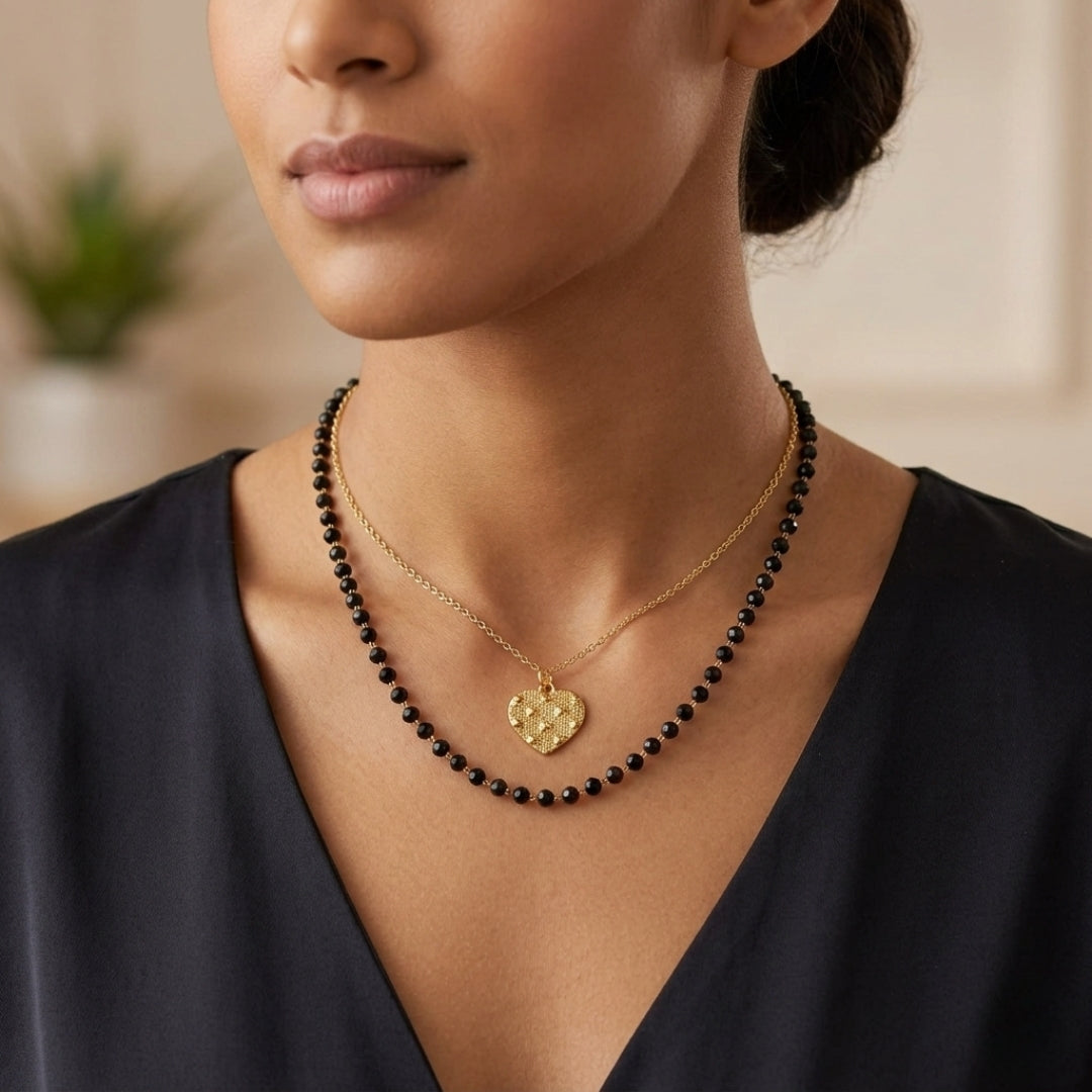 Pyari Jewellery Gold Heart Pendant Dual Layer Necklace