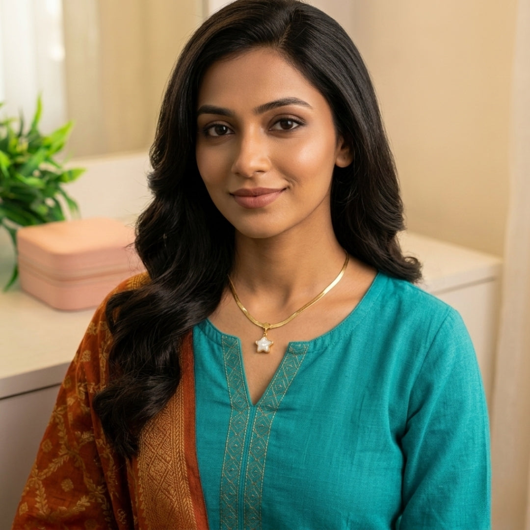 Pyari Jewellery Gold Star Pendant Necklace | Elegant Golden Chain with Pearl Star Charm for Women