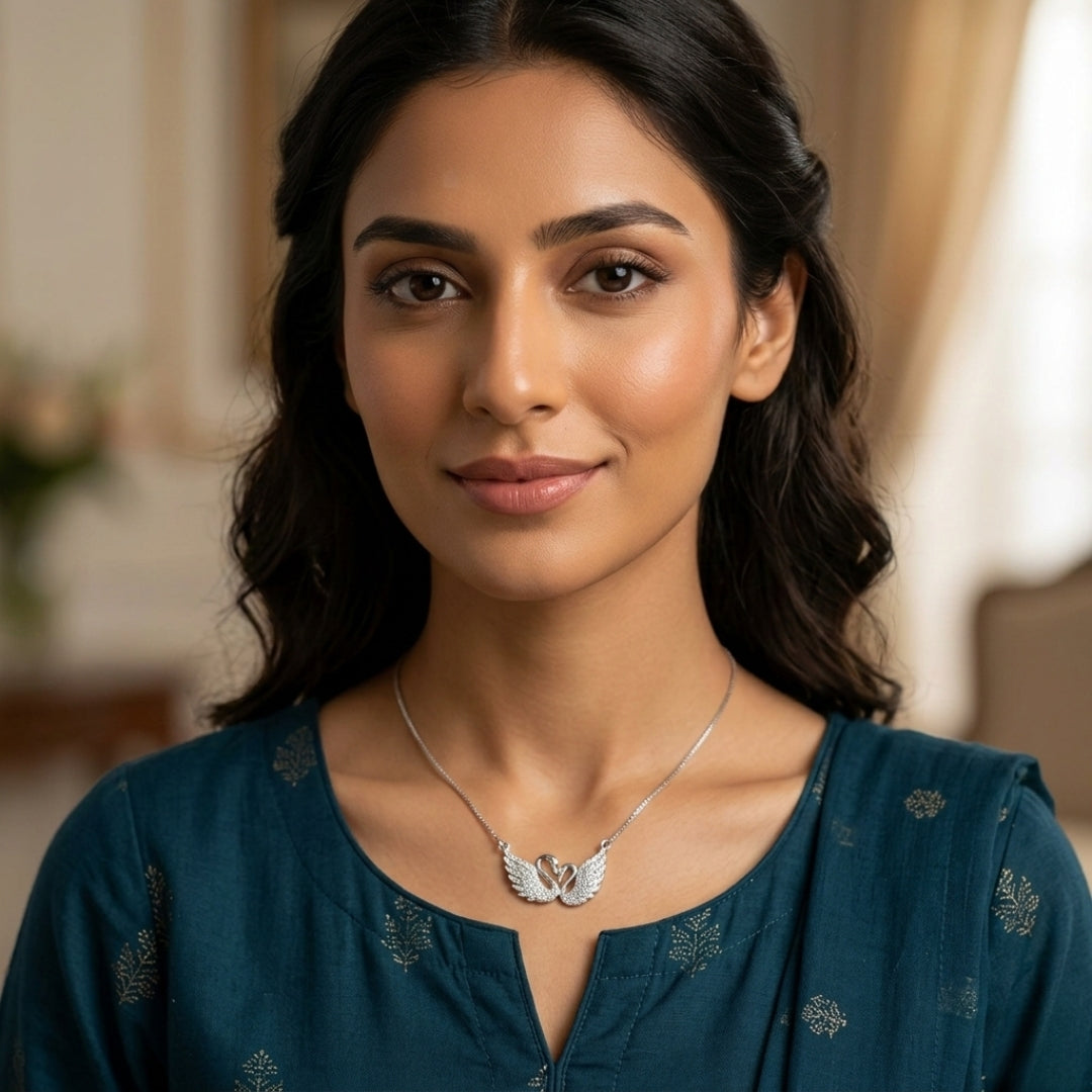 Pyari Jewellery Cute Gold Swan Wings Pendant Necklace