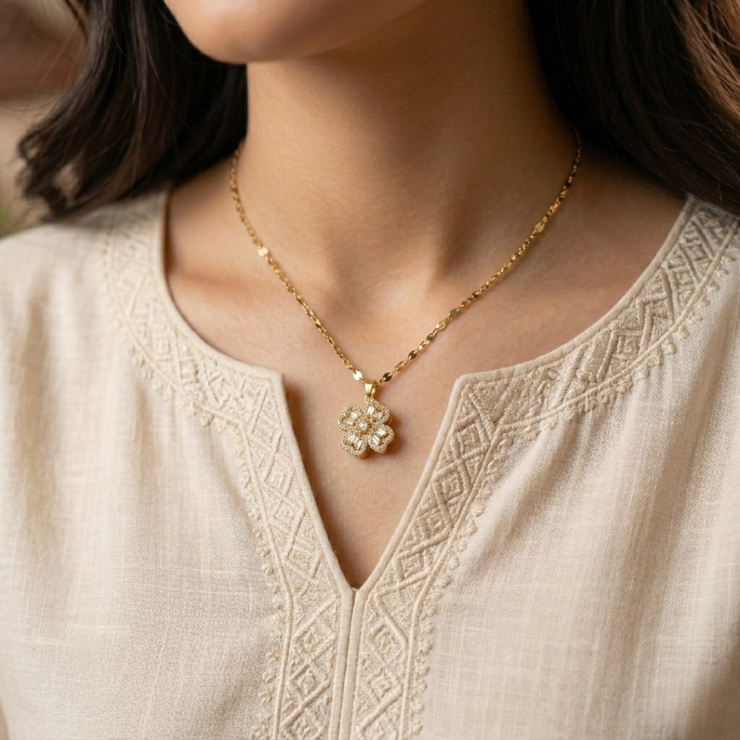 Pyari Jewellery Gold-Plated Floral Pendant Necklace | Elegant Artificial Jewelry for Women