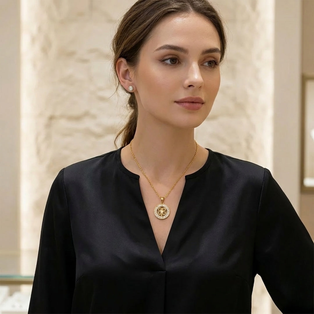 Pyari Jewellery Gold Crystal Pendant Necklace & Earrings Set | Elegant Floral Jewelry for Women