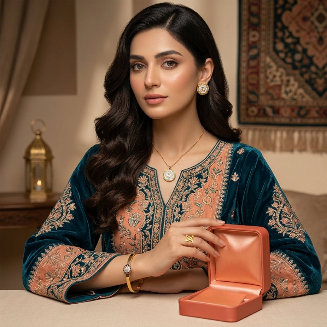 Crystal Radiance Round Gold-Plated Jewelry Set | Artificial Jewelry for Women