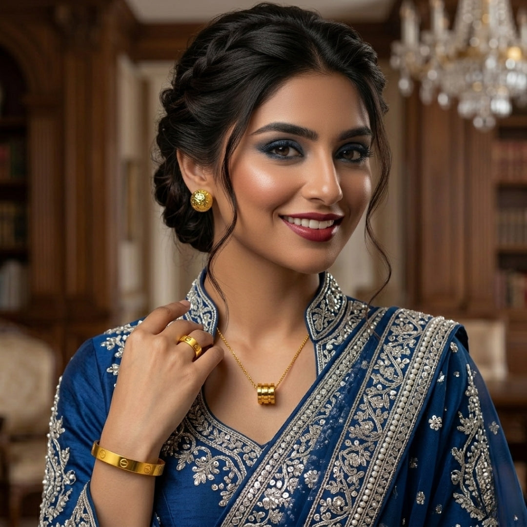 Gold-Plated Screw-Design Jewelry Set | Artificial Jewelry for Women