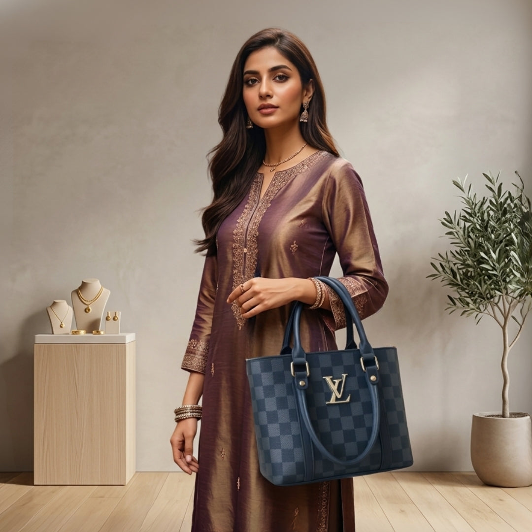 Checkered Classic Structured Crossbody Tote | Premium Fashion Handbag for Women