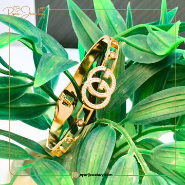 Pyari Jewellery Premium Gold-Finish Double-G Designer Bangle Bracelet