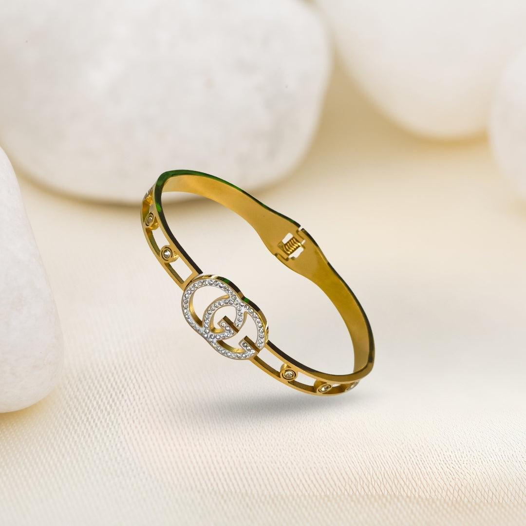 Pyari Jewellery Premium Gold-Finish Double-G Designer Bangle Bracelet