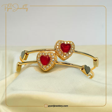 Pyari Jewellery Red Heart Crystal Bangles | Gold-Finish Artificial Jewelry for Women
